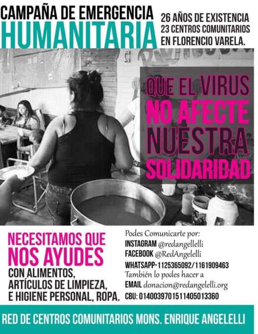 Centro  Mons. Enrique Angelelli solicita alimentos y ayuda para los comedores