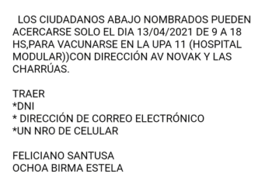 Falsa convocatoria de vacunación por mails a vecinos varelenses