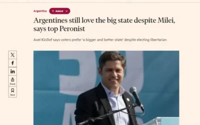 Kicillof le dio una entrevista al Financial Times y dijo que los «argentinos siguen amando al Estado grande a pesar de Milei»