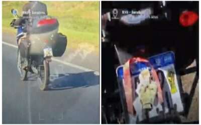 VIDEO. La ANSV sancionó con una fuerte multa a un policía que ocultaba la patente con cinta roja y adhesivos