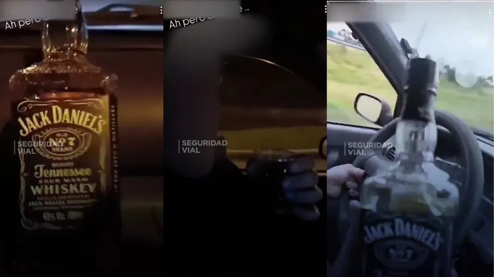 VIDEO.  Tomaba whisky al volante por la ruta 2 y se burló del “si nos matamos, nos matamos”