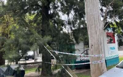 PELIGRO: Poste a punto de caer al lado de una garita policial en Villa Angélica